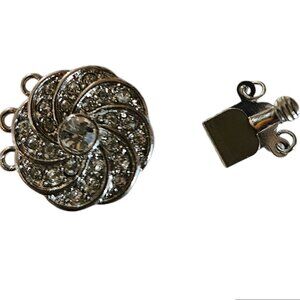 3-Stand Rhinestone Rhodium Plated Clasp 20-28mm-Multi Strand Box Jewelry Clasp